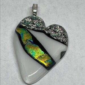 Vintage Gorgeous Multicolor Heart glass diocatic metallic charm Pendant